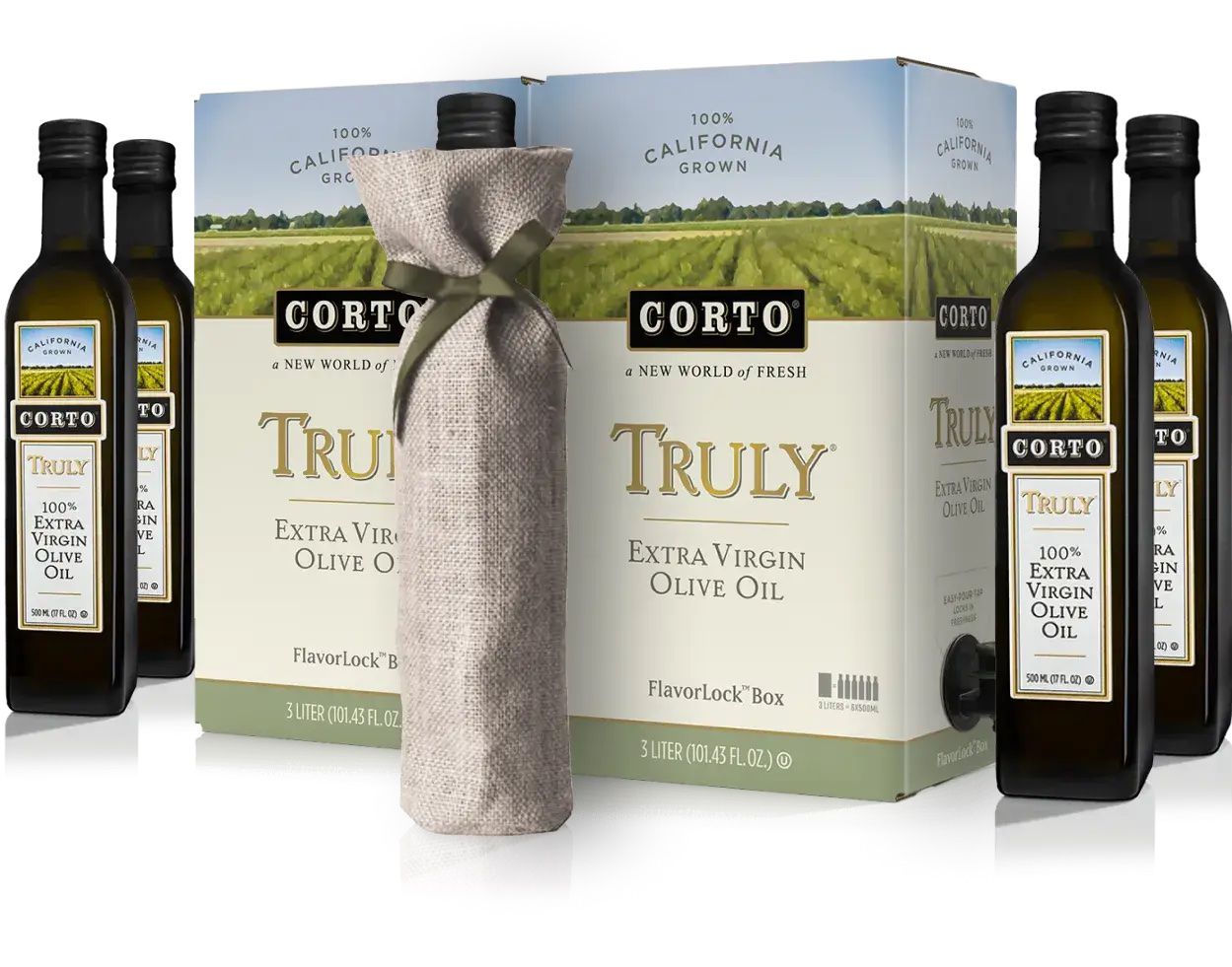 multiple containers and bottles of olive oil