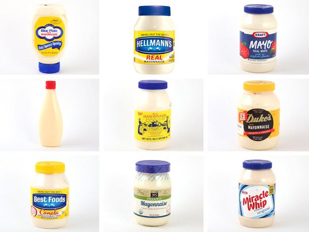 Collage of 9 different mayonnaise brands