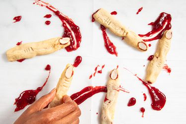 Overhead view of witches fingers cookies