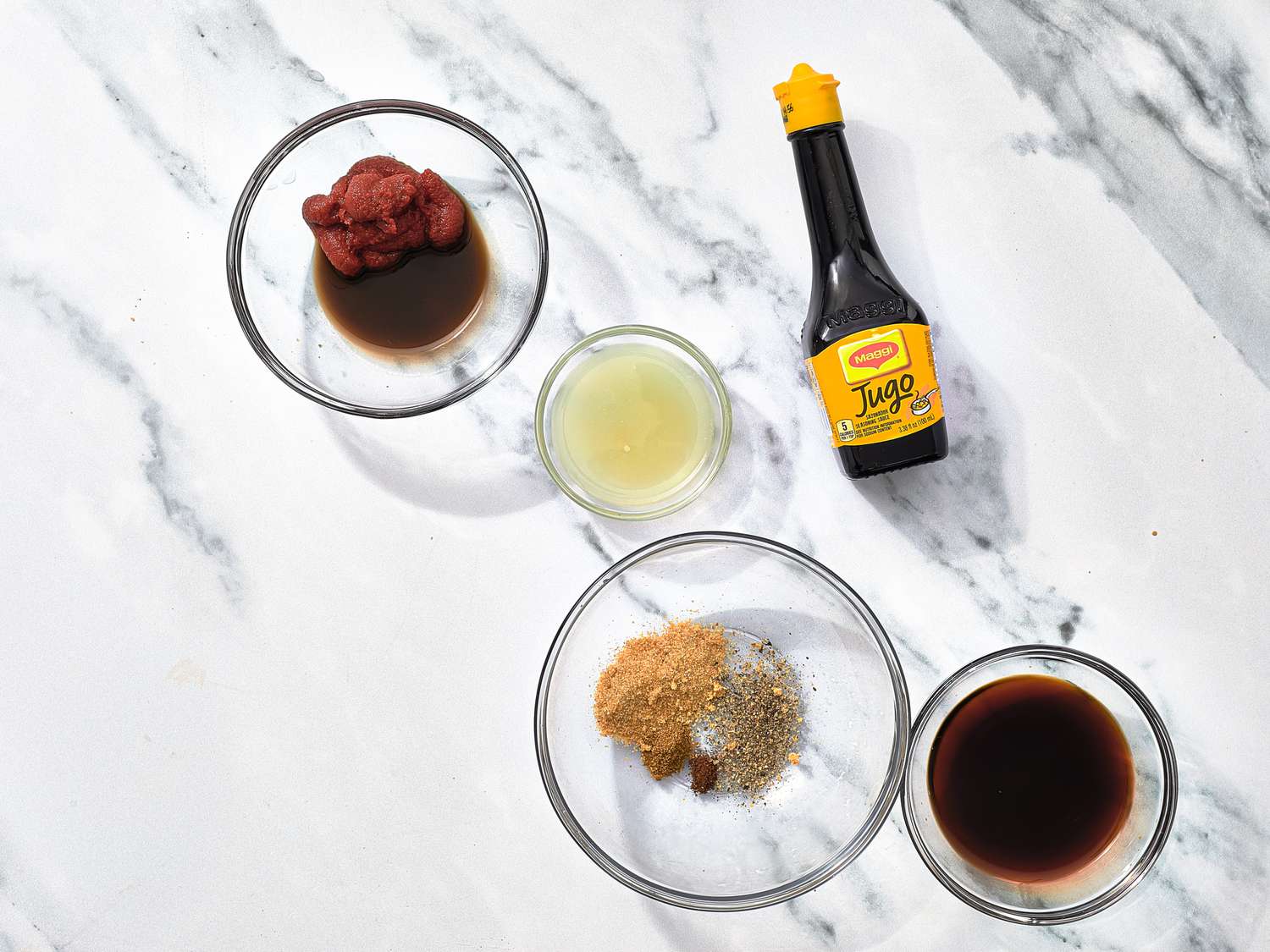 Overhead view of ingredients for salsa negra 