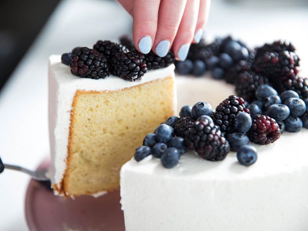 slice of fluffy chiffon cake with fresh fruit