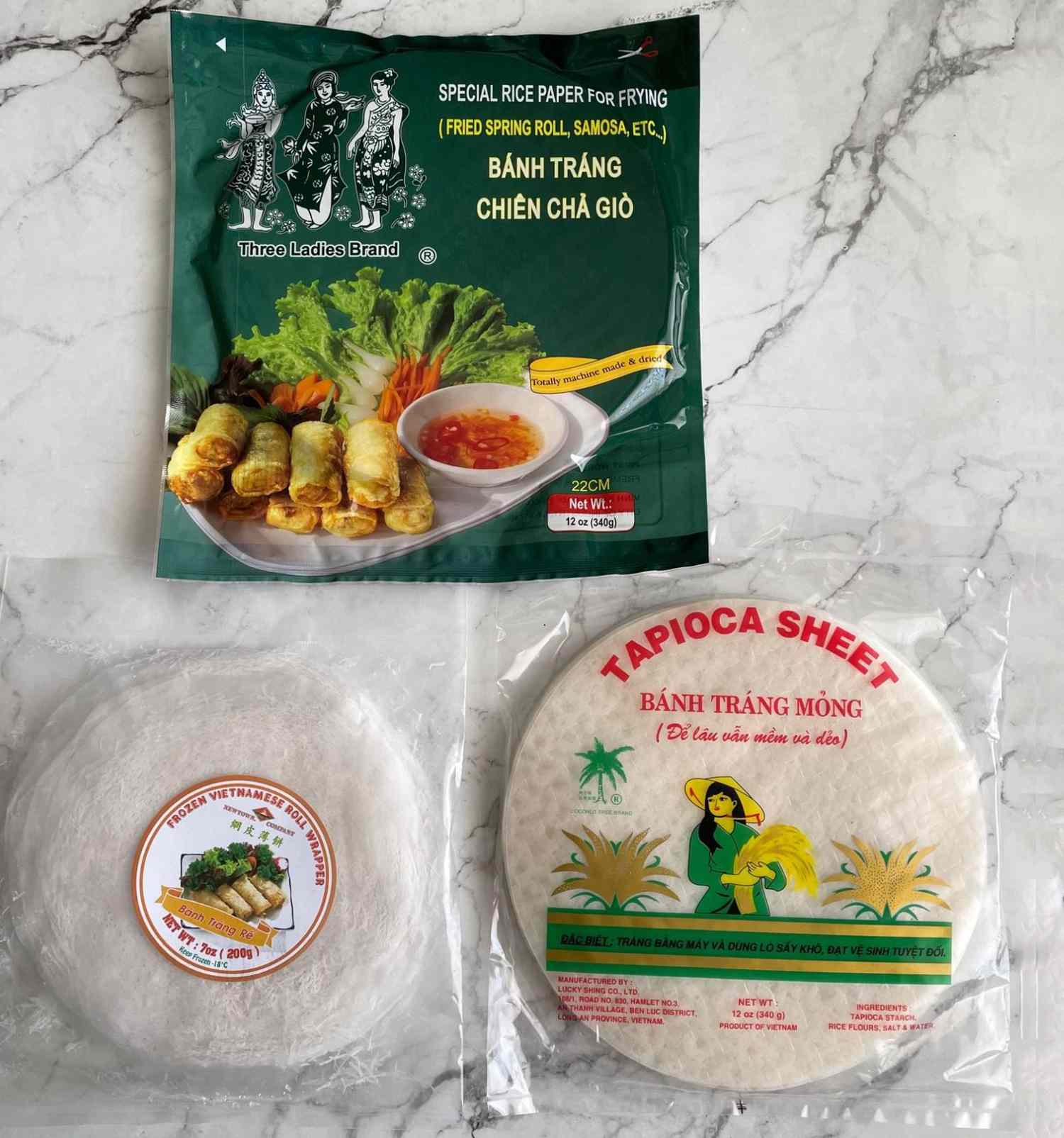 Overhead view of different rice paper options