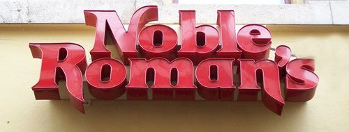 Sign for Noble Roman's pizza in Indiana.