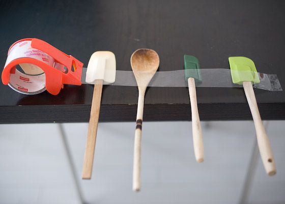 taped down kitchen utensils