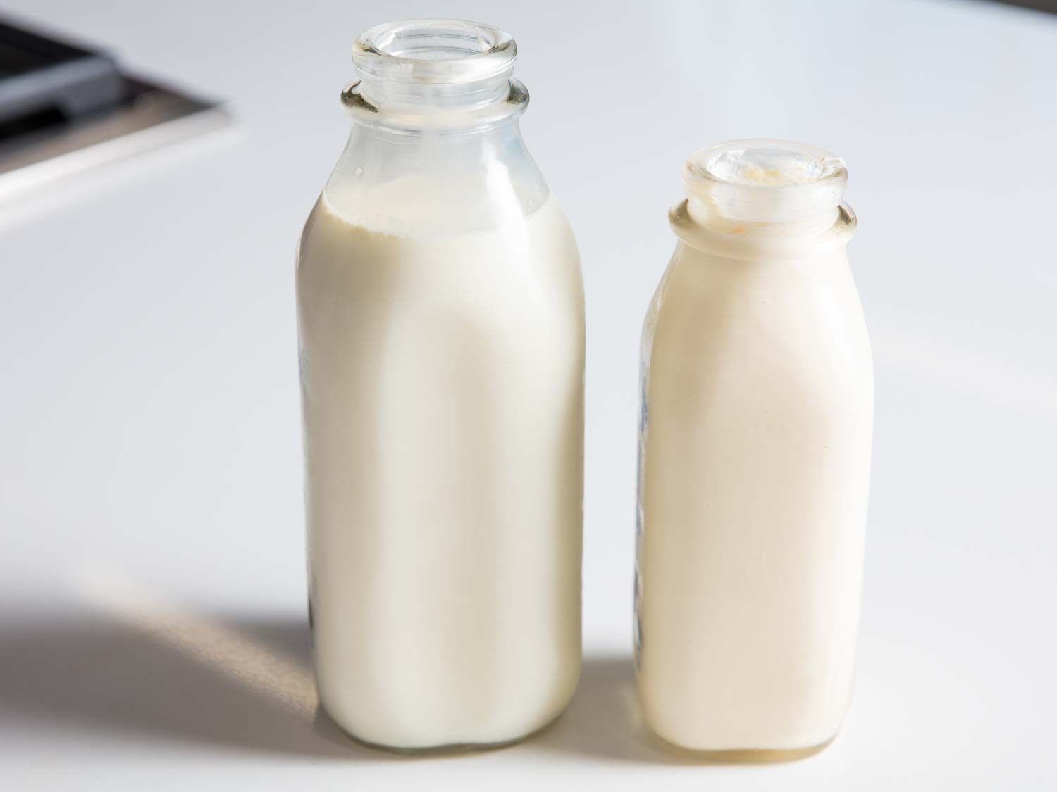 Bottles of milk and cream from a local dairy for homemade gelato.