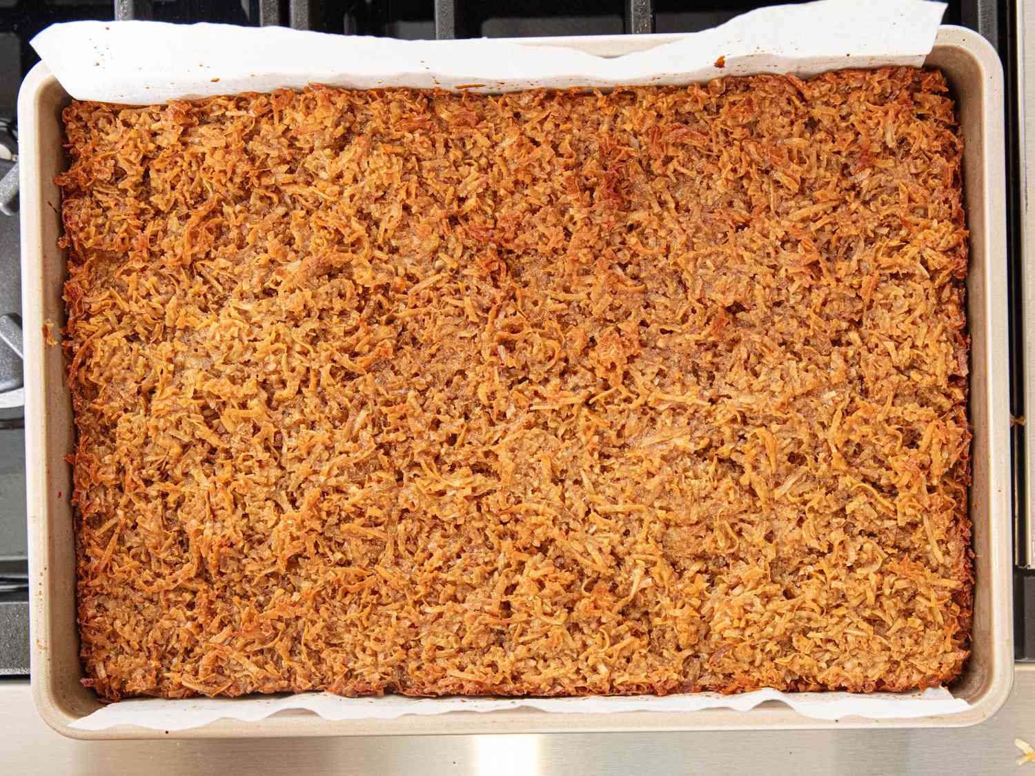 Overhead view of baked Lazy Daisy Cake
