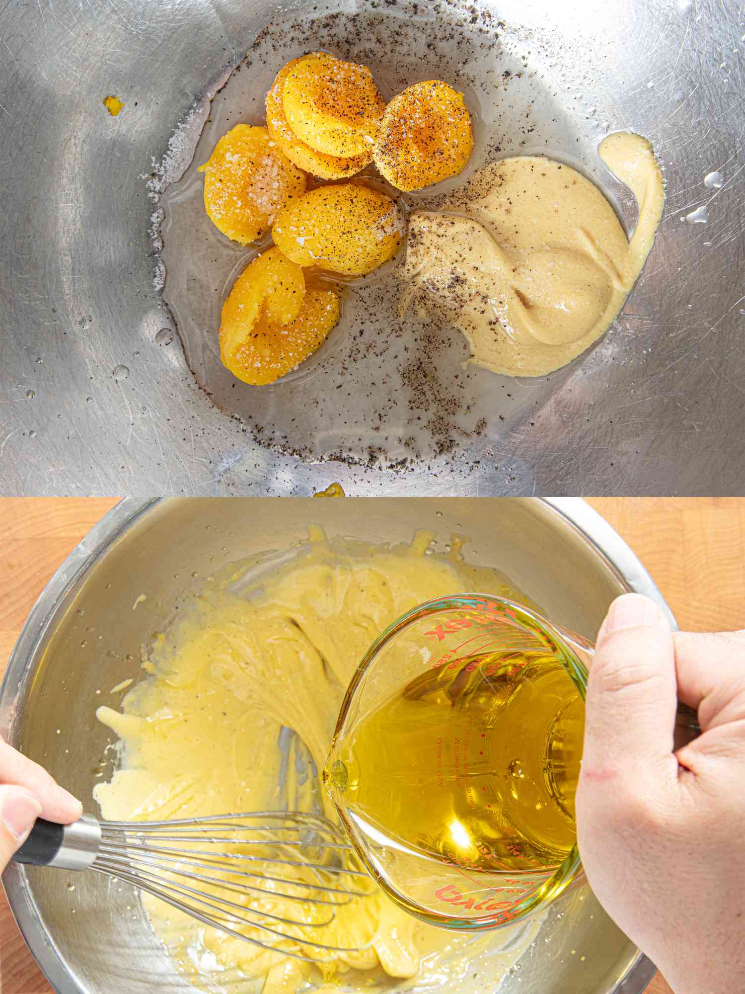 Two image collage of base of sauce