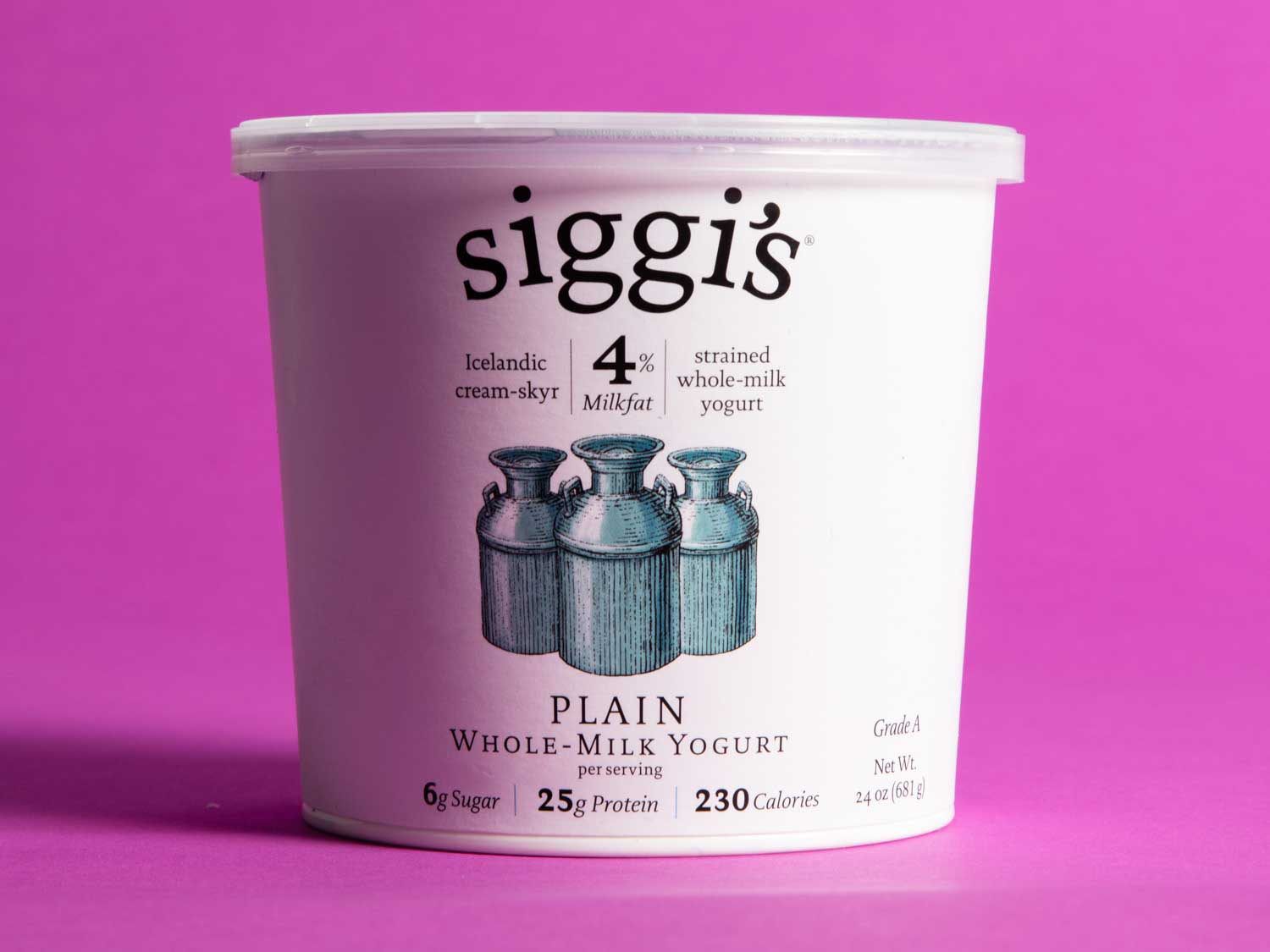 Siggi's Icelandic Skyr against a pink background.