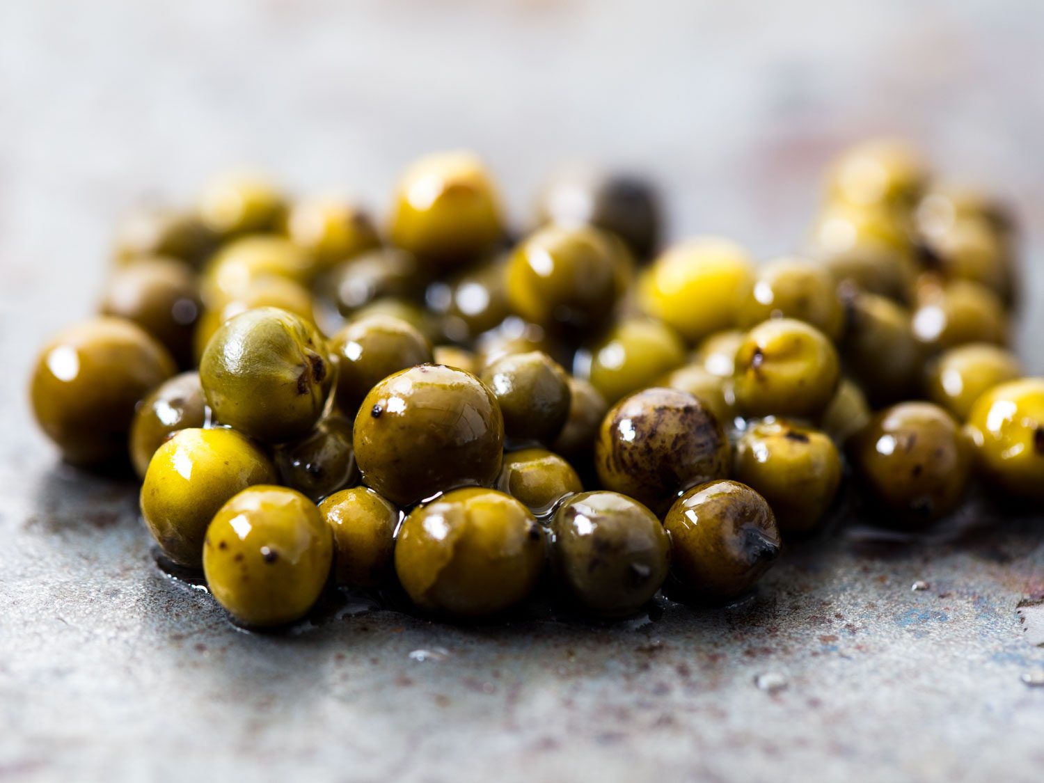 Closeup of brined green peppercorns