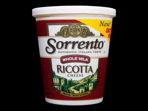 A tub of Sorrento ricotta cheese.