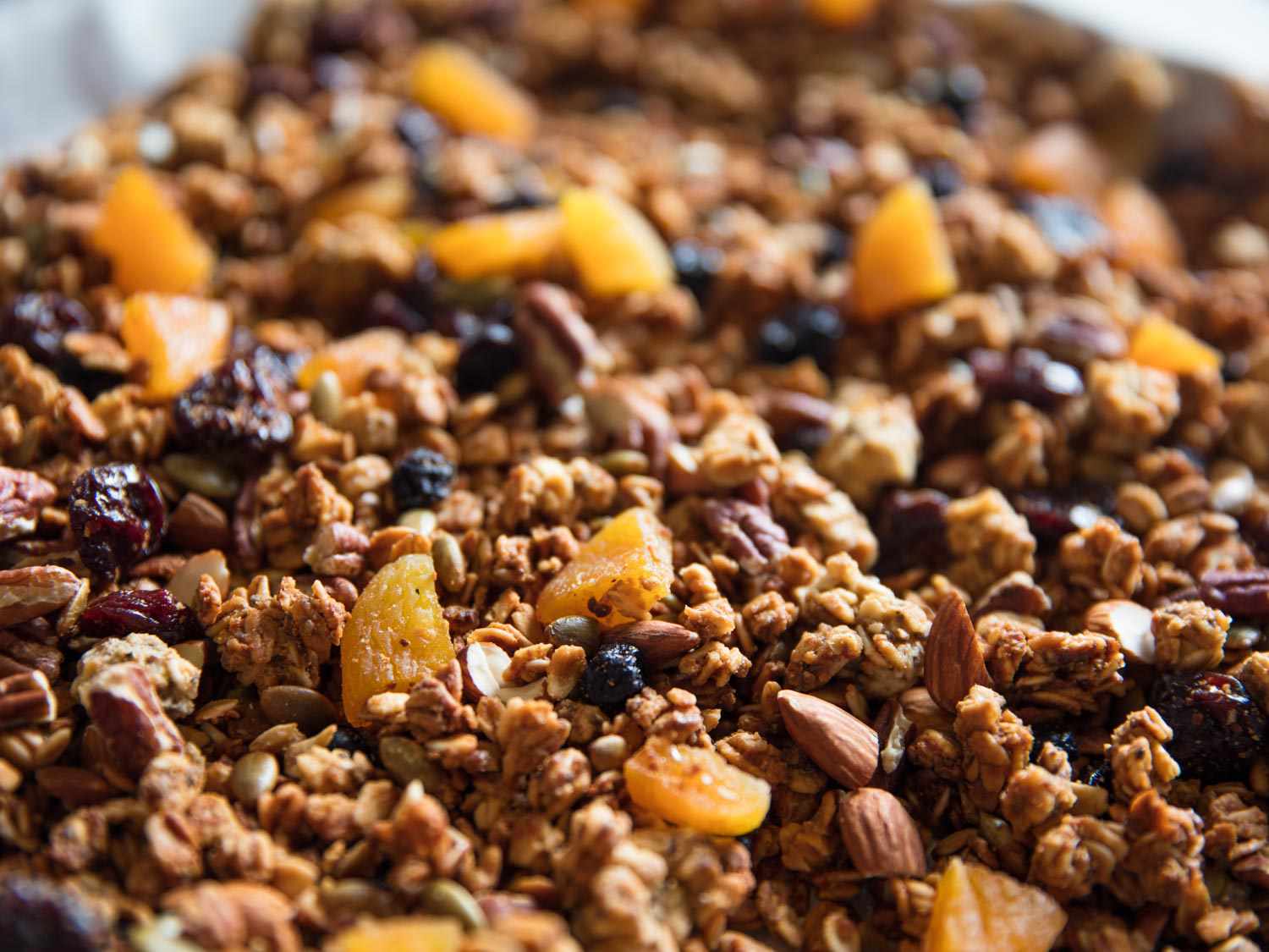 A close-up view of homemade granola. 