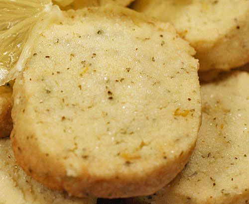 Closeup of Tisane Shortbread Cookies with Lemon Verbena.