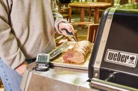 Person using Polder Digital In-Oven Thermometer while testing meat
