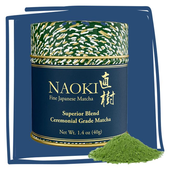 Naoki brand ceremonial grade matcha tin with matcha powder