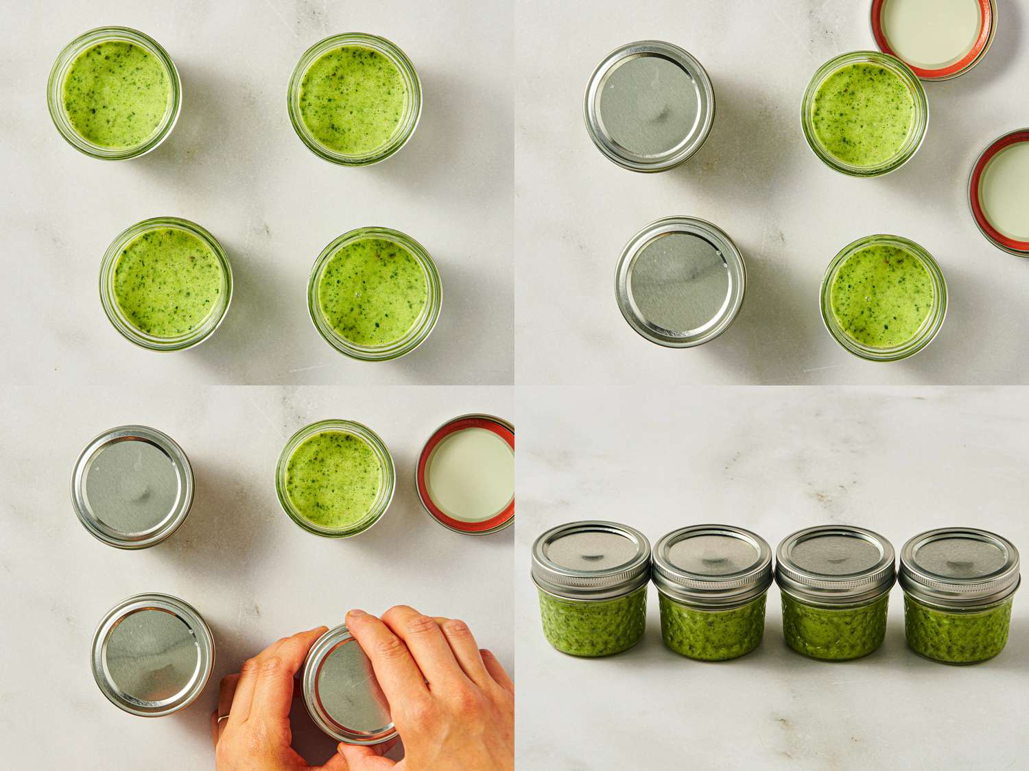 Steps in preparing kale and mushroom egg bites in jars