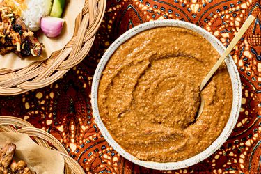 Overhead view of peanut sauce