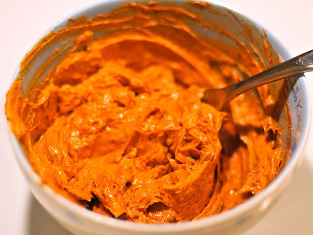 A prep bowl full of freshly mixed chile lime butter.