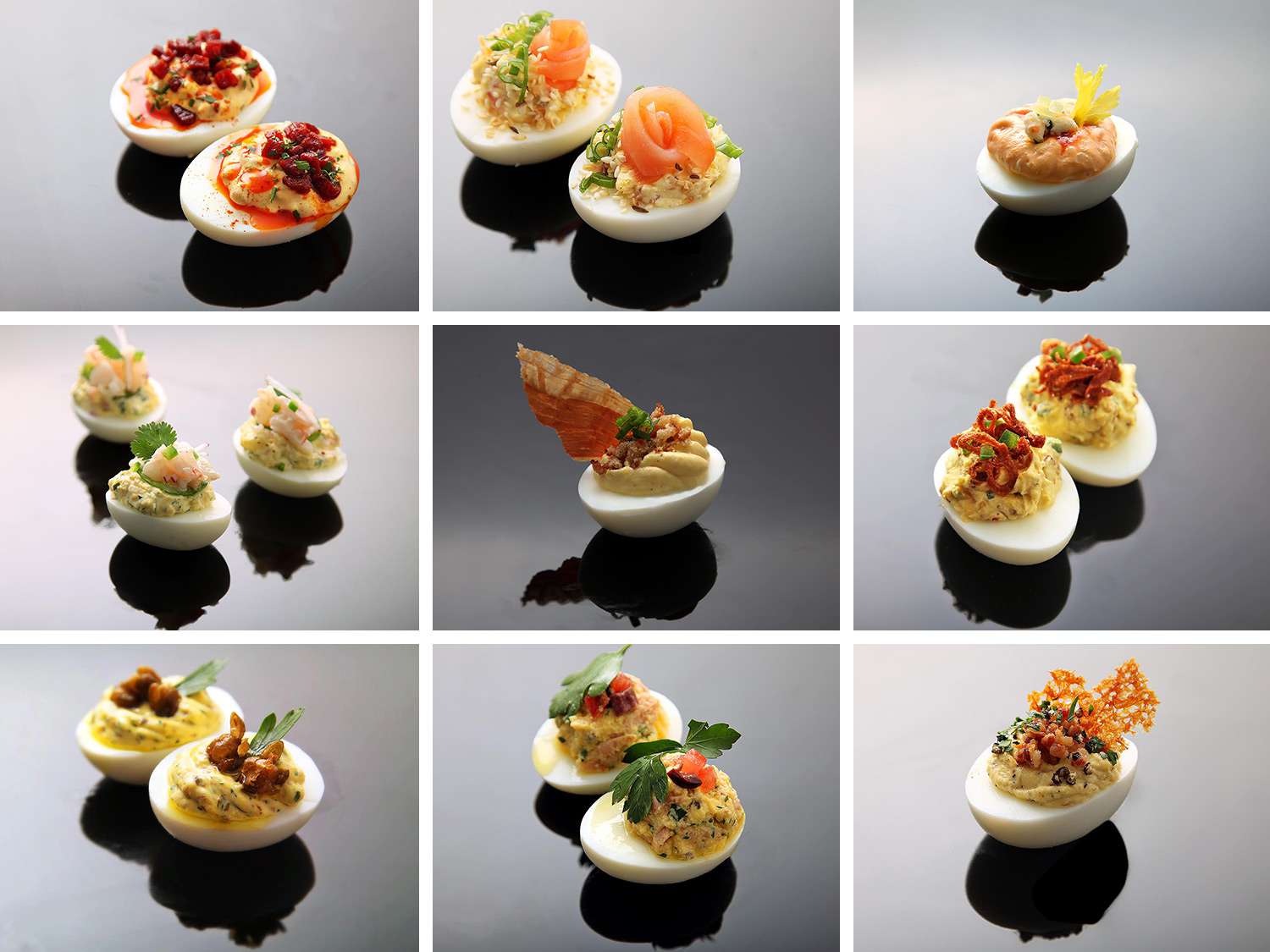 Collage of deviled eggs
