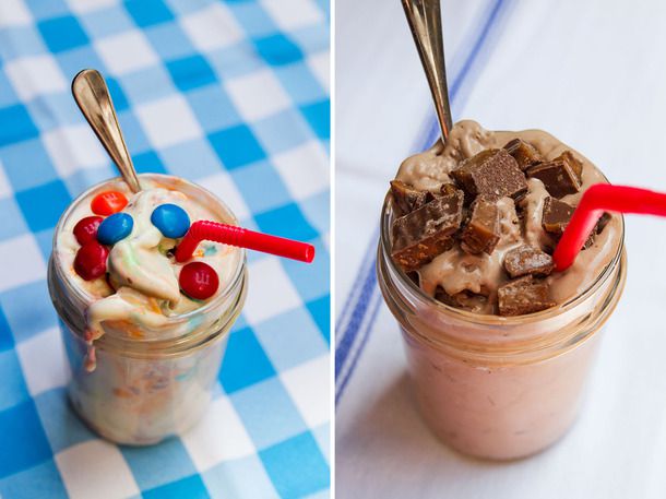 Chocolate and vanilla concretes (frozen custard with mix-ins).