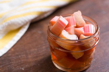 A jar of quick-pickled rhubarb.