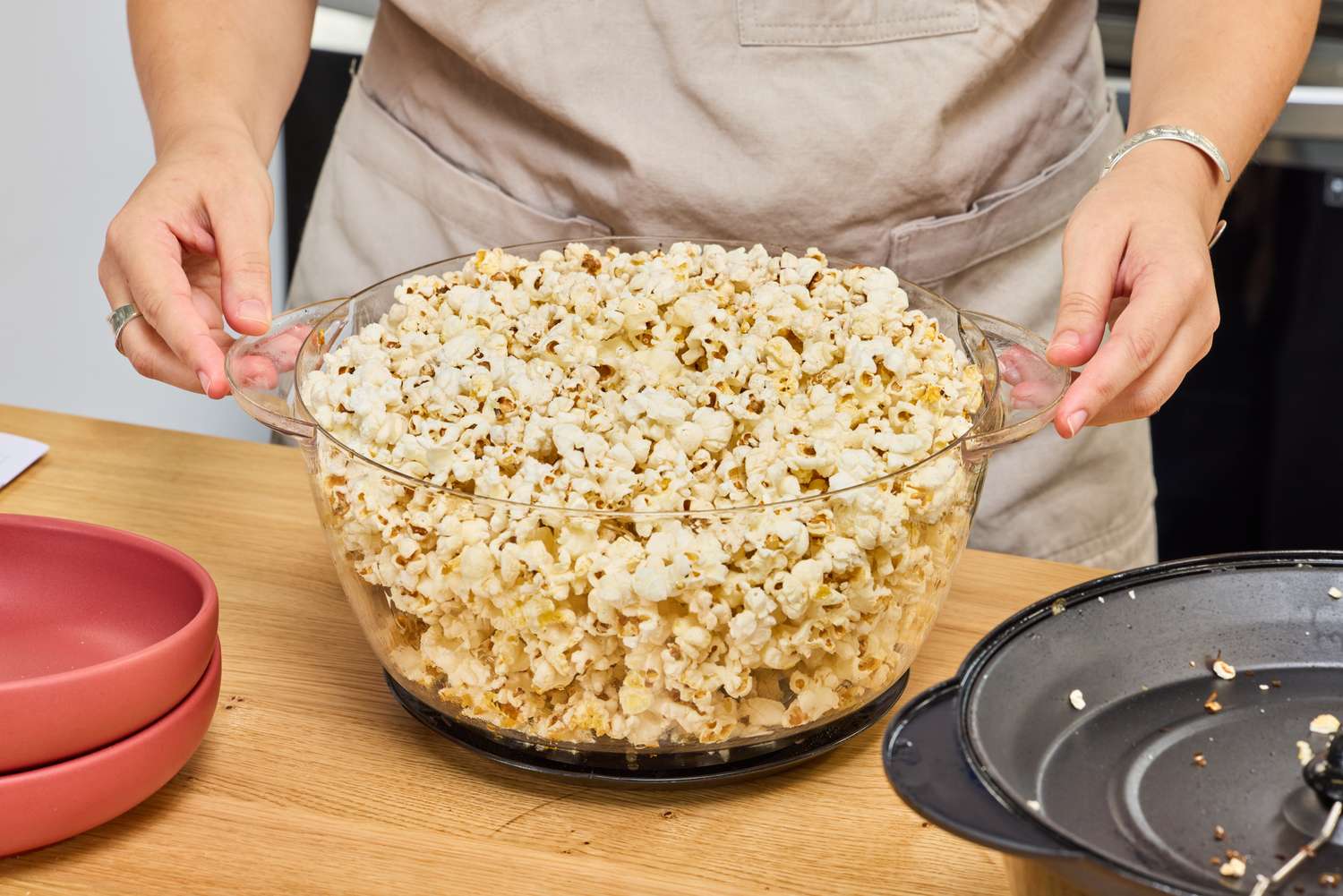 Popcorn popped in the West Bend Stir Crazy Electric Hot Oil Popcorn Popper