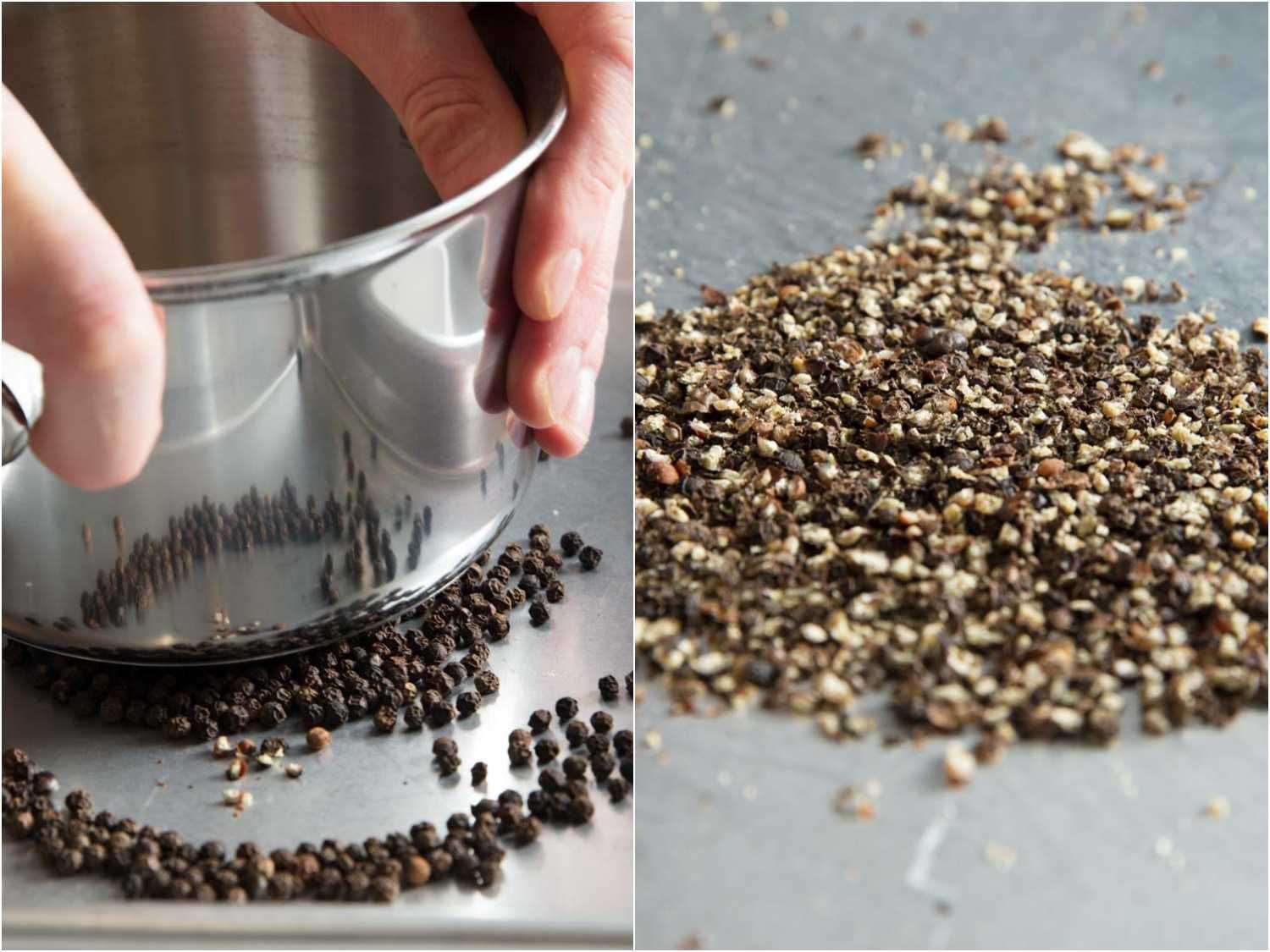 Cracking peppercorns for mignonette