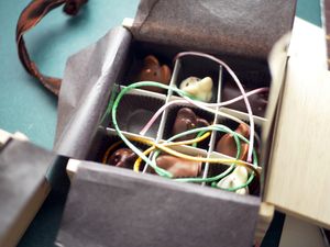 an open box of chocolate mice 
