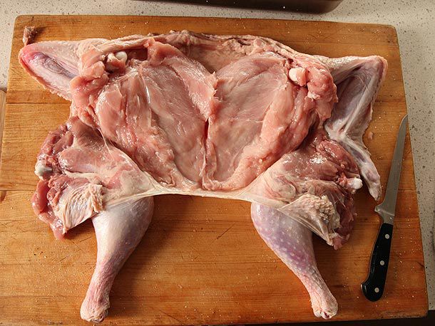 Boned-out whole turkey with leg and wing bones intact