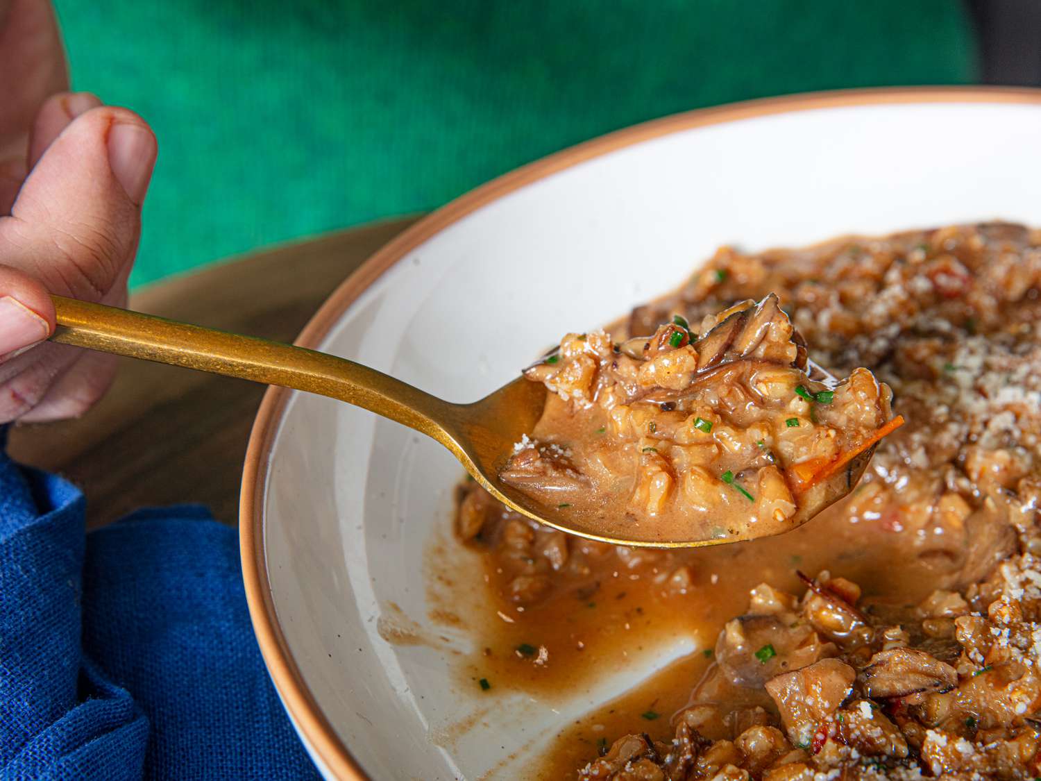 Side view of a bite of farrotto