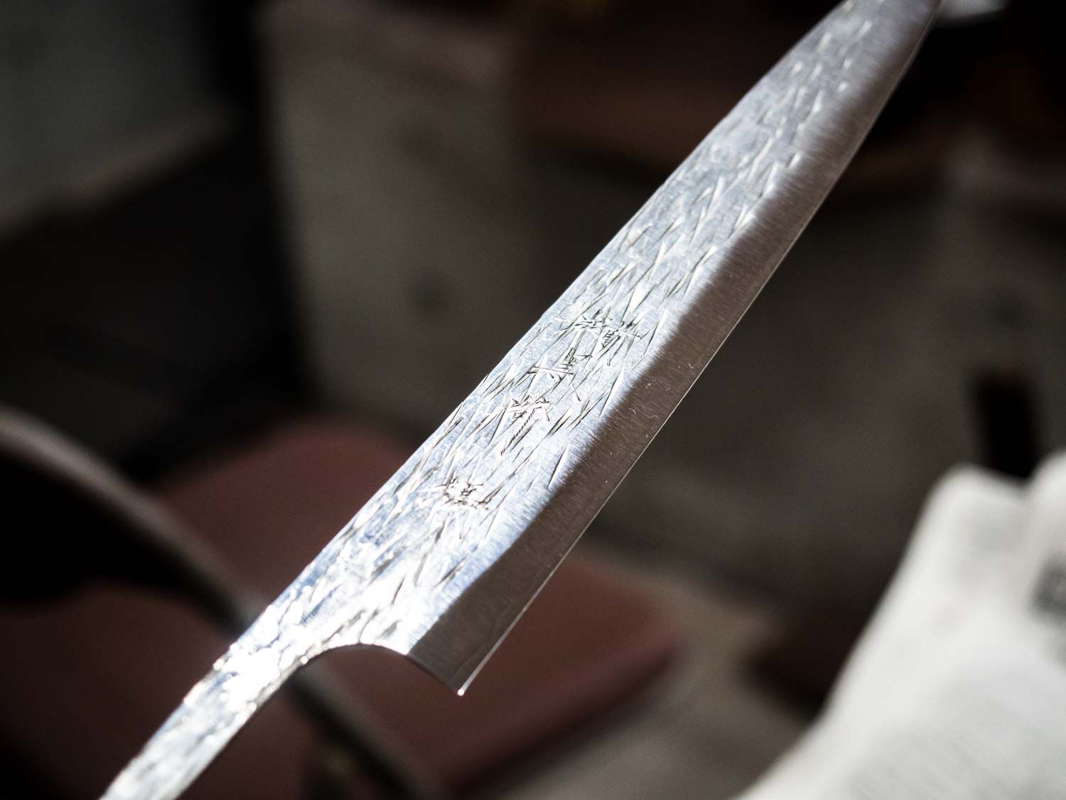 A ground Japanese knife blank, ready to be fitted with a handle, sharpened, and polished.
