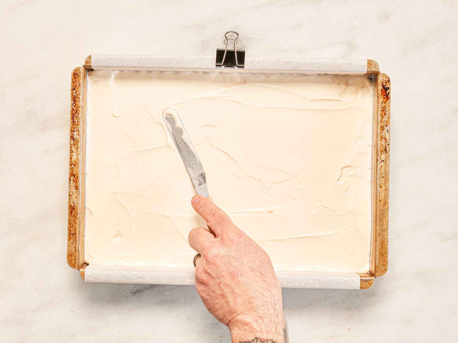 Overhead view of smoothing ice cream