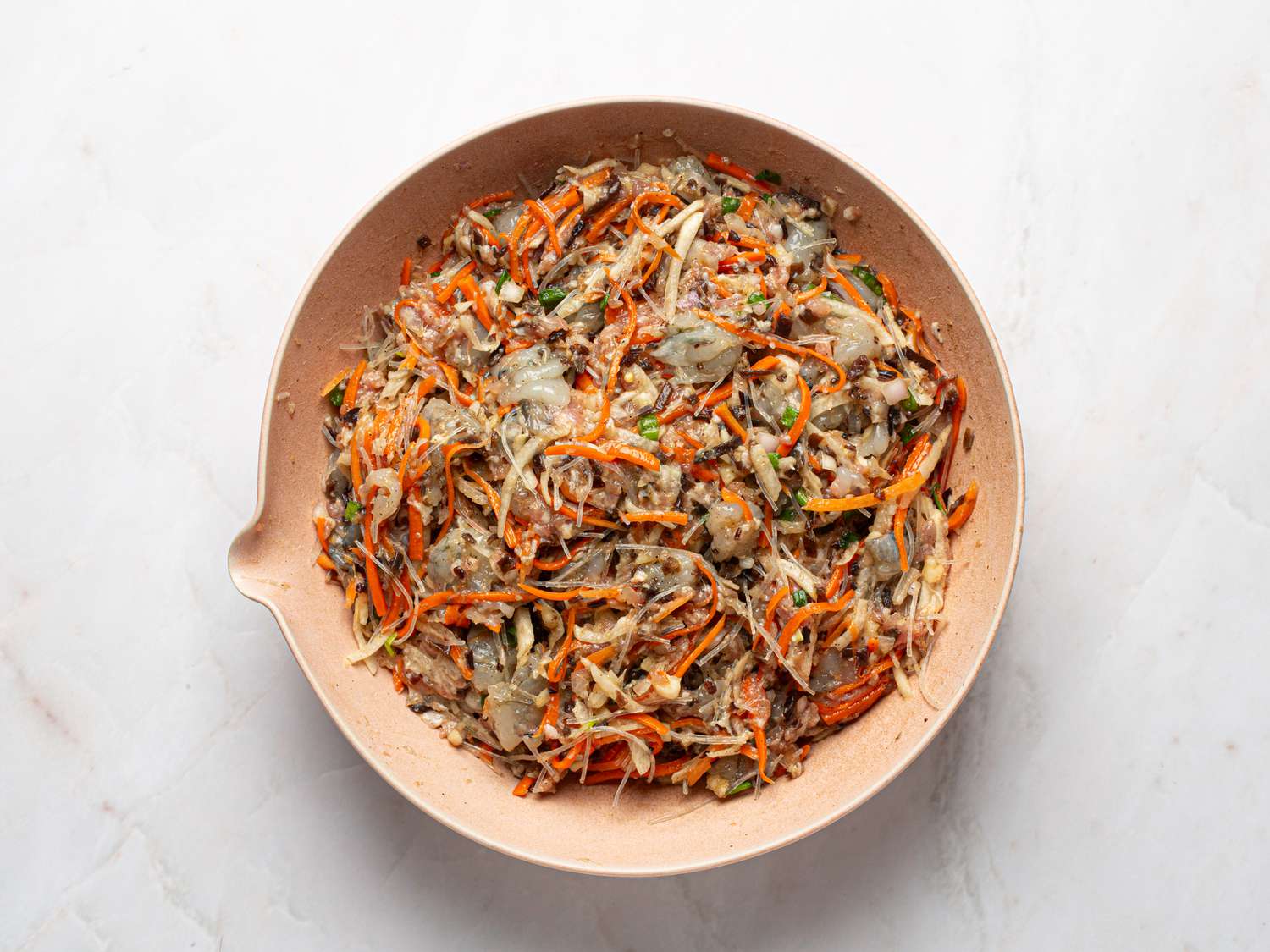 Overhead view of filling in a bowl