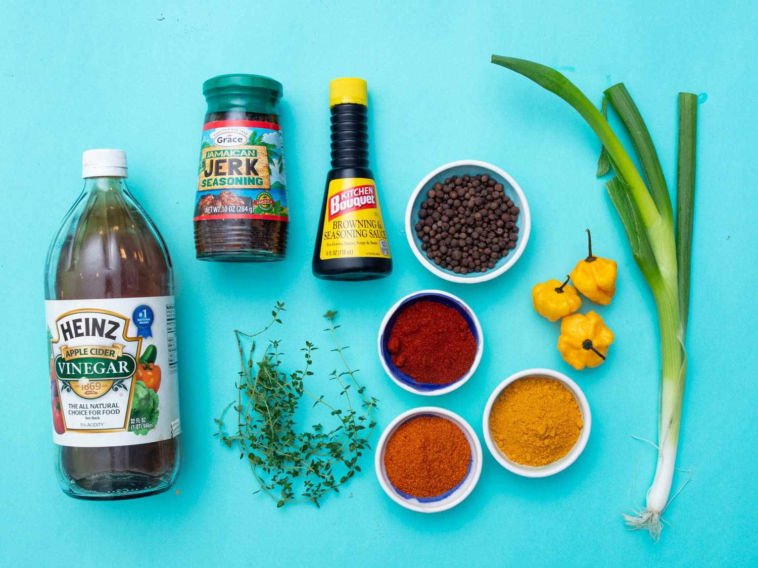 assorted ingredients commonly used in Jamaican cooking