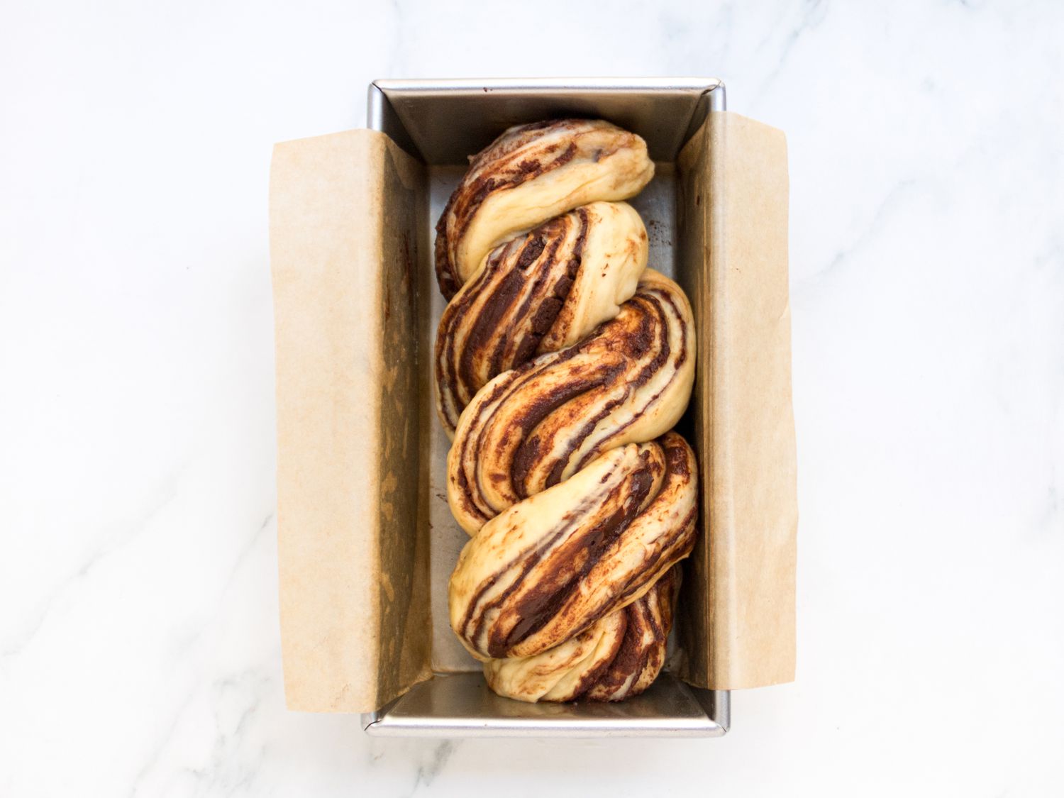 Twisted babka in a loaf pan 