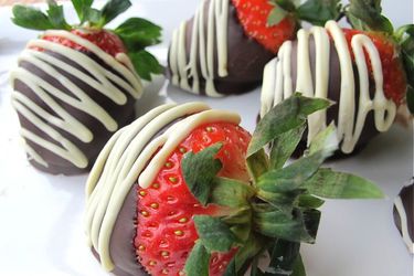 Closeup of chocolate-covered strawberries.