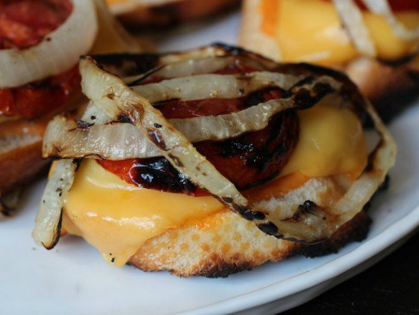Closeup of the finished bruschetta.