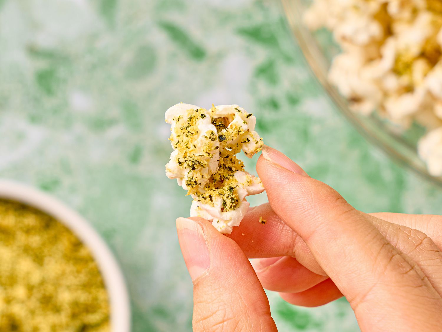 Overhead view of popcorn dust