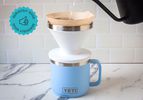 Water being poured from a gooseneck kettle the Yeti pour-over.