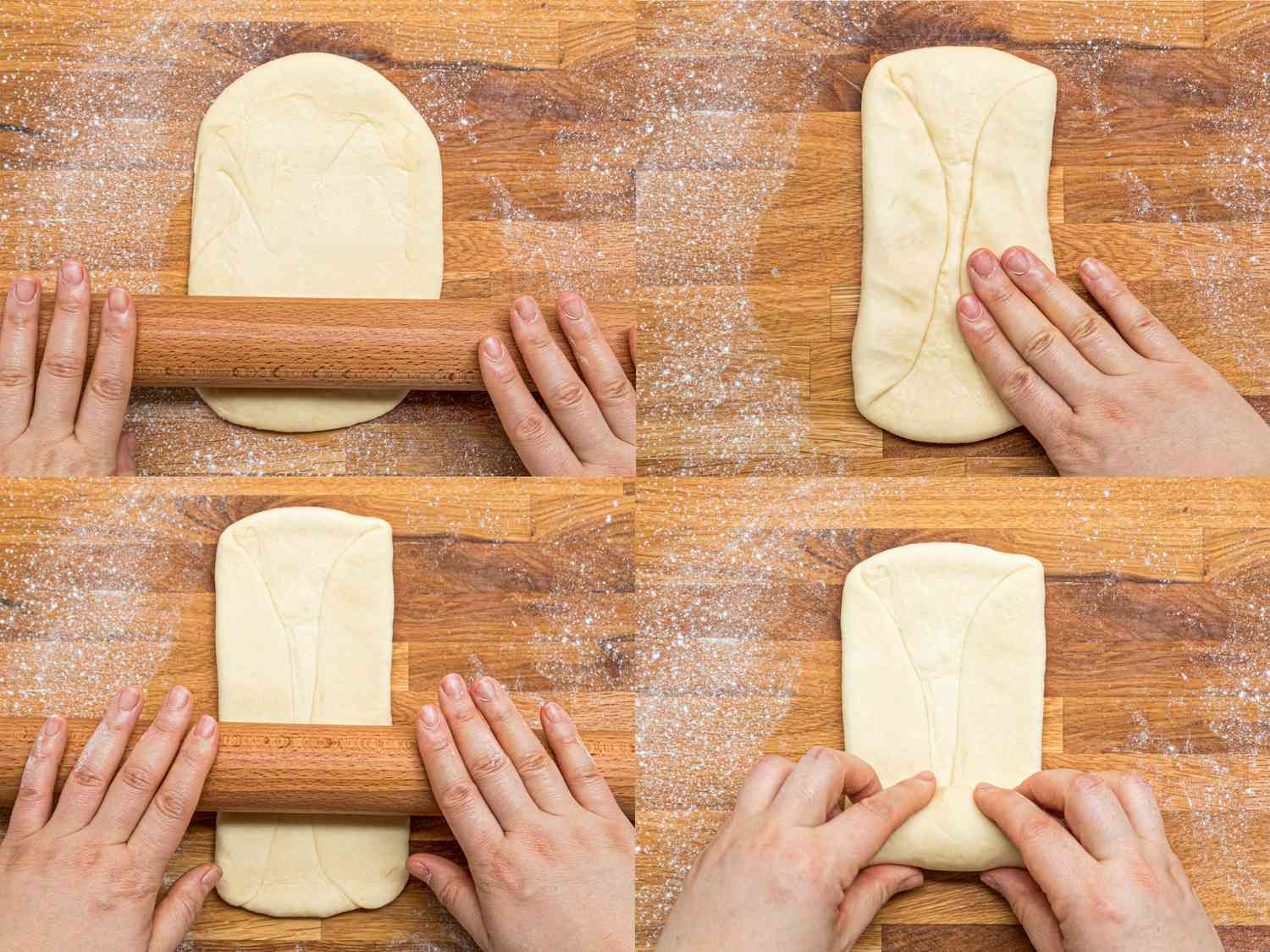 Four image collage of how to roll dough