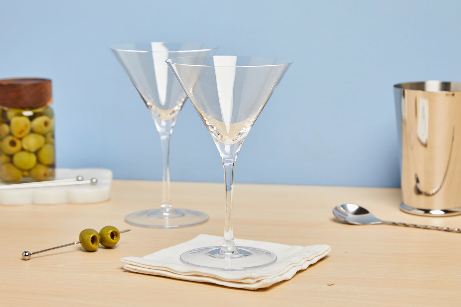 Williams Sonoma Reserve Martini Glasses sitting on table