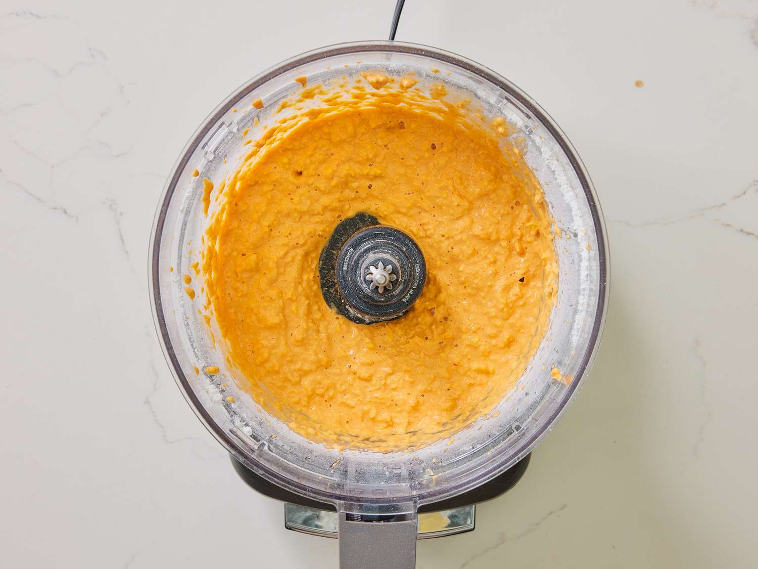 corn and seasoning blended together in a food processor 