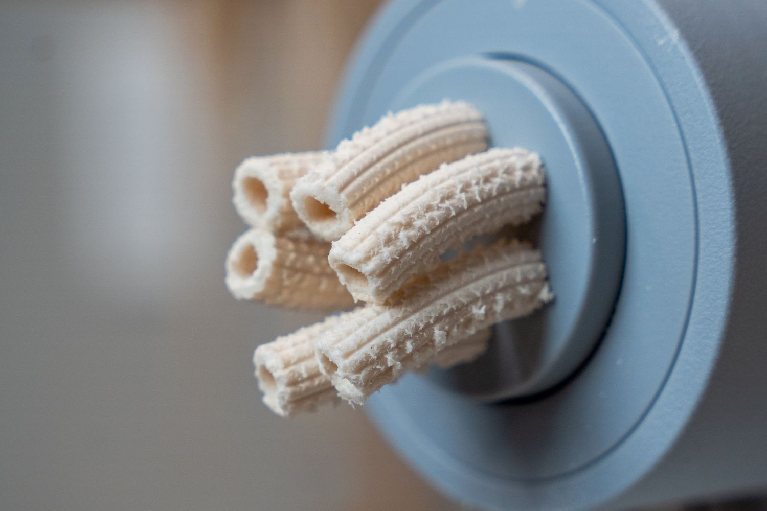 close up of pasta being made with Philips Viva Collection Pasta and Noodle Maker 