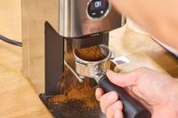 Ground coffee is made in the Lelit William Espresso Grinder