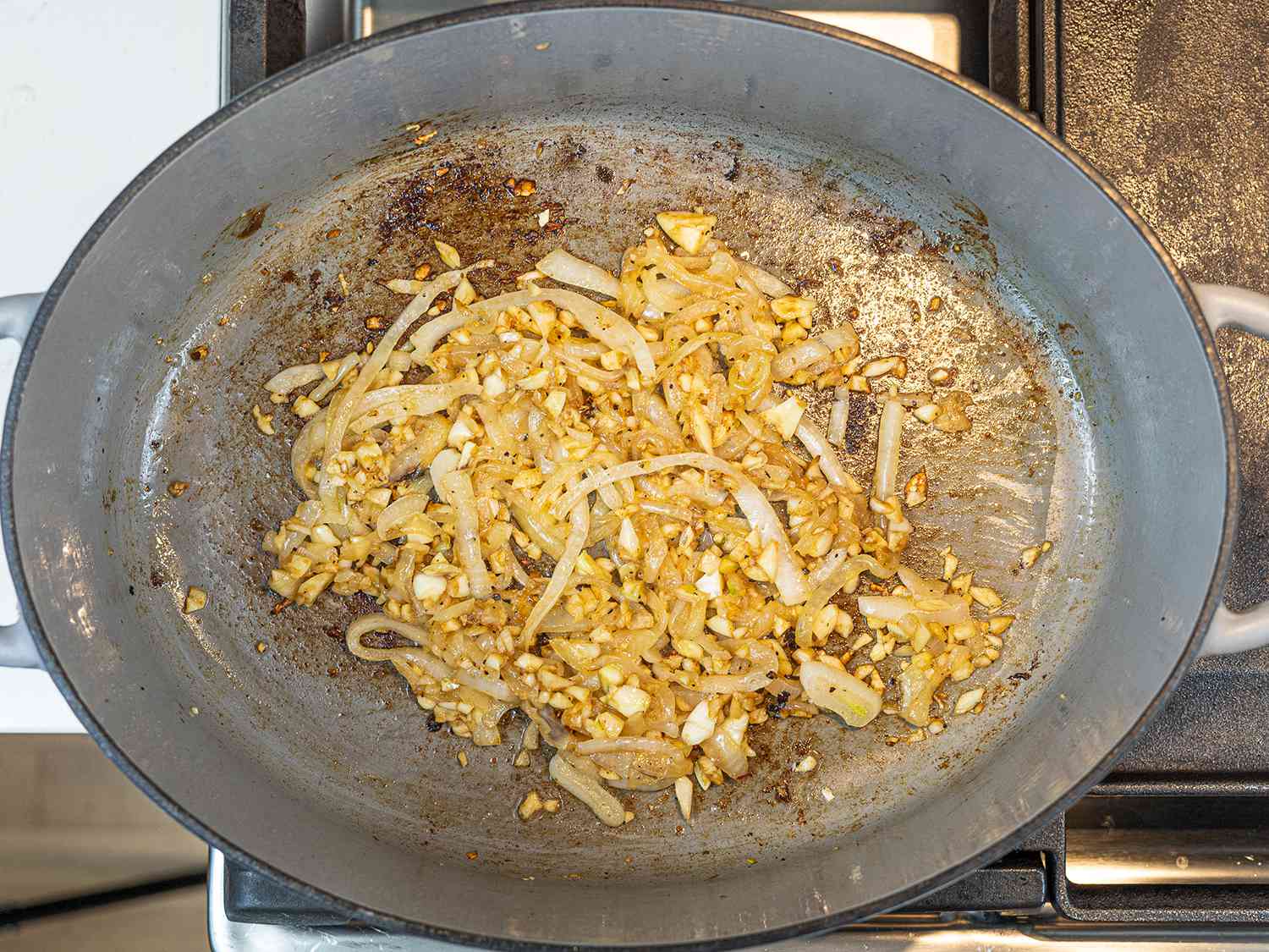 Onion and garlic cooking.