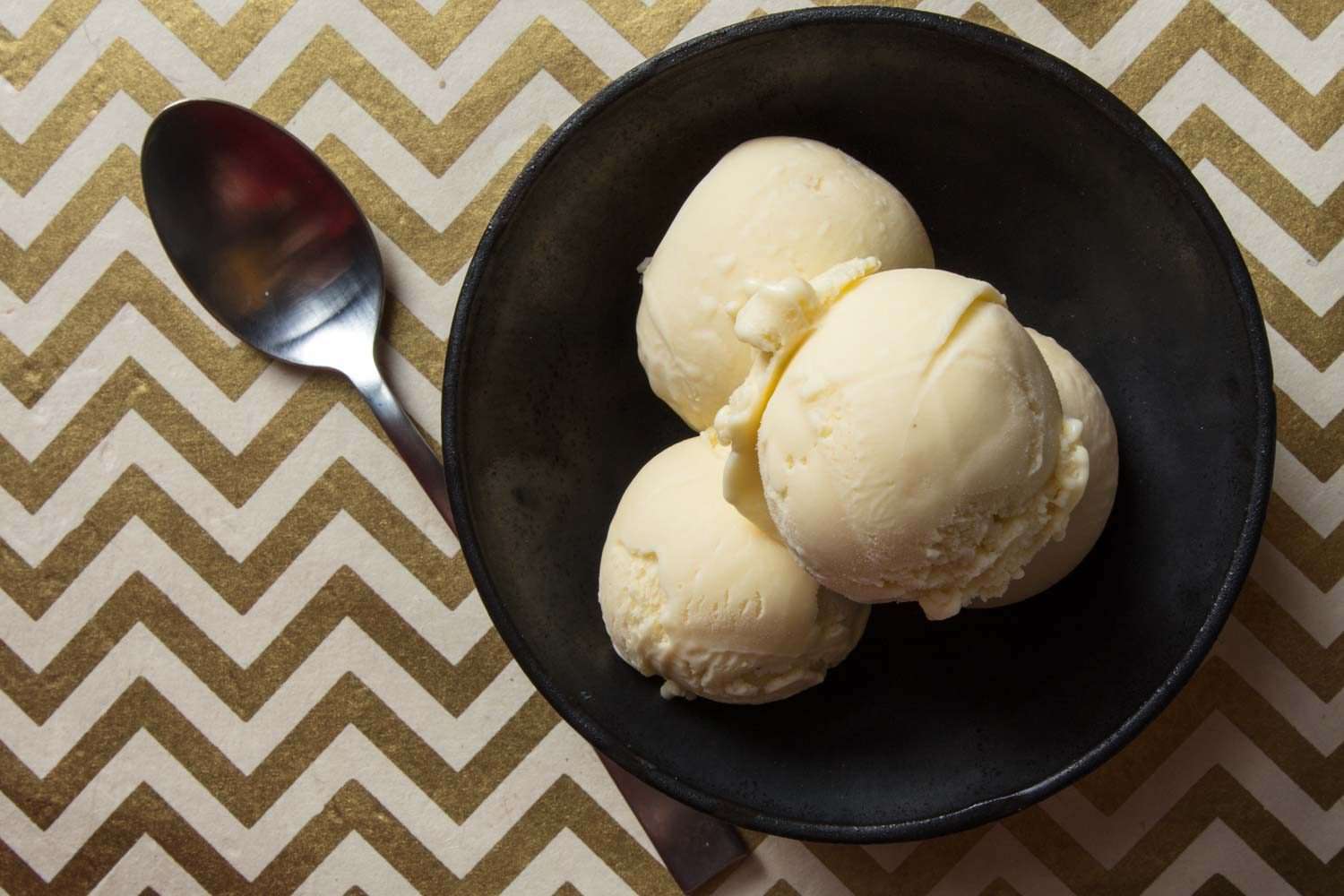 Overhead shot of buttermilk ice cream scoops