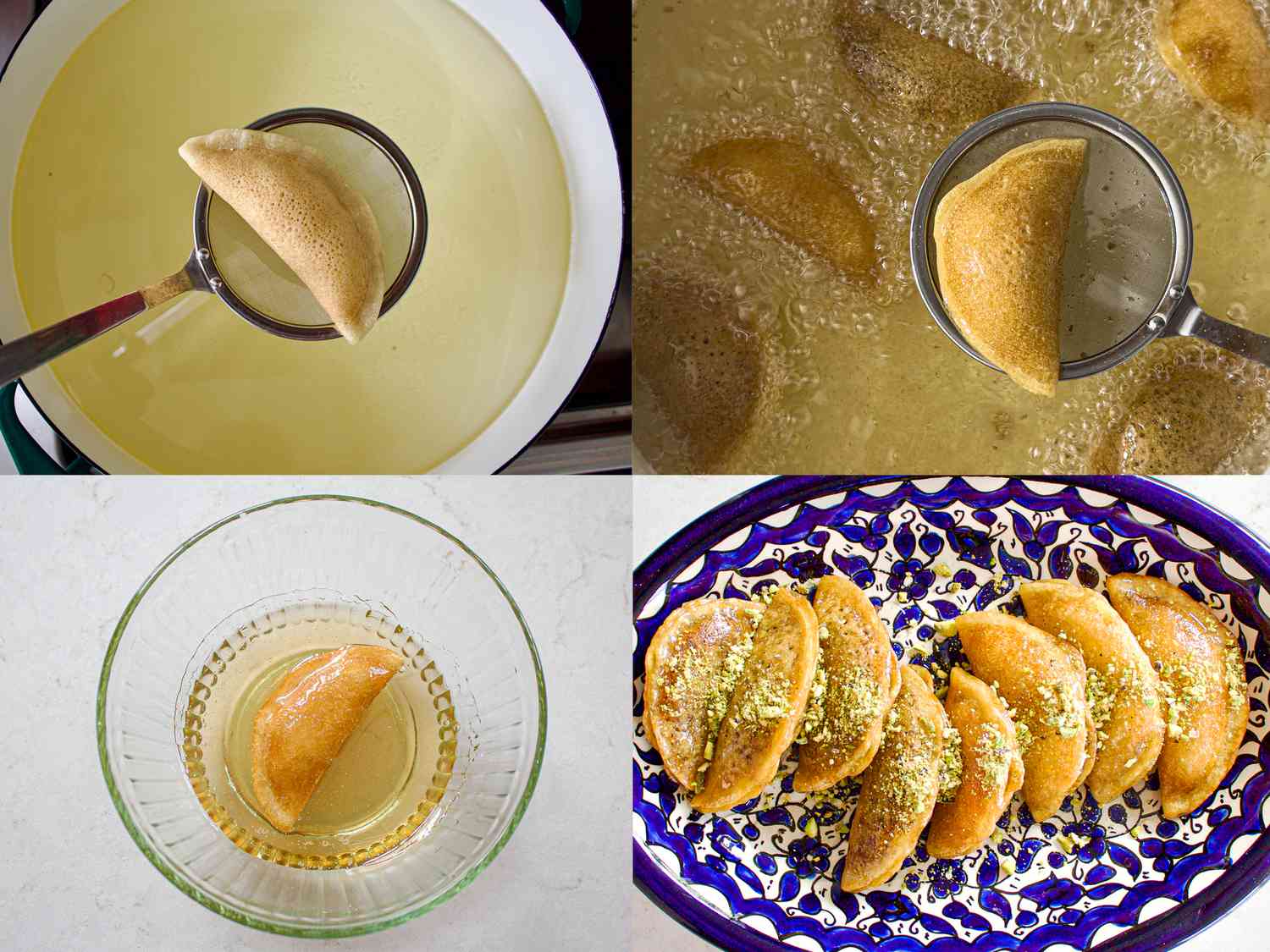 four image collage of frying 