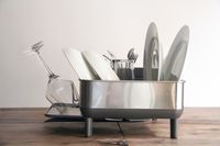 Dishes and glasses on the Simplehuman Standard Steel Frame Dish Rack