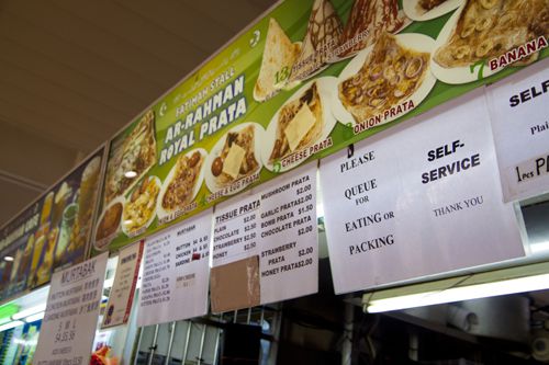 Signs at a Singapore hawker stall.