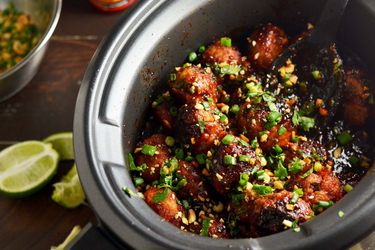 20160113-slow-cooker-thai-chicken-meatballs-completed-morgan-eisenberg.jpgSticky Thai-flavored meatballs in a slow cooker