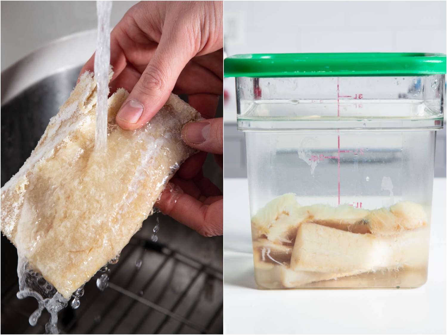 Soaking salt cod in water
